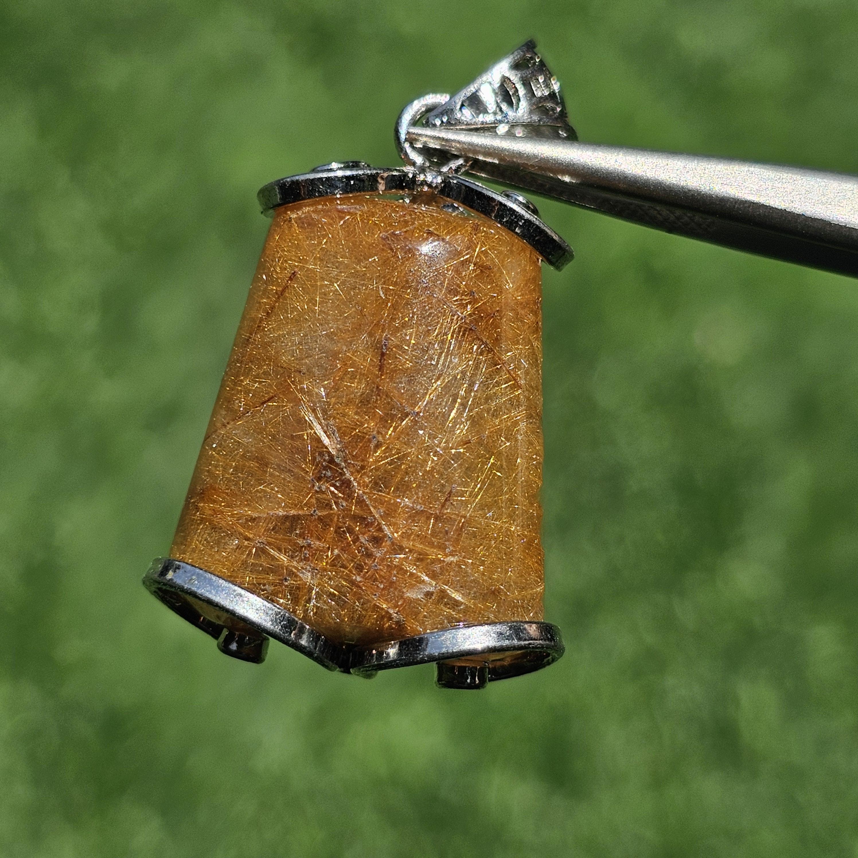 จี้ไหมทอง (Golden Rutilated Quartz) 49.77 กะรัต Cts. พลอยแท้ อัญมณีมงคลประจําวันเกิด เครื่องประดับพลอย