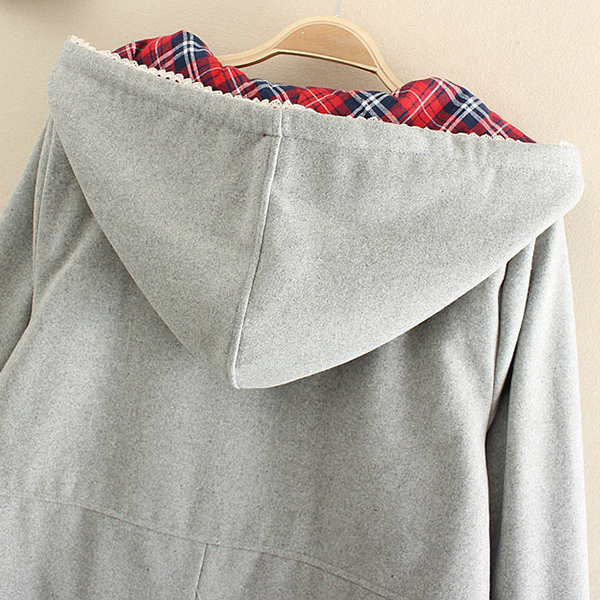 เสื้อโค้ทกันหนาวซับผ้าทอลายตาราง มีฮู้ด แต่งกระเป๋าลายไก่ (11384LM)