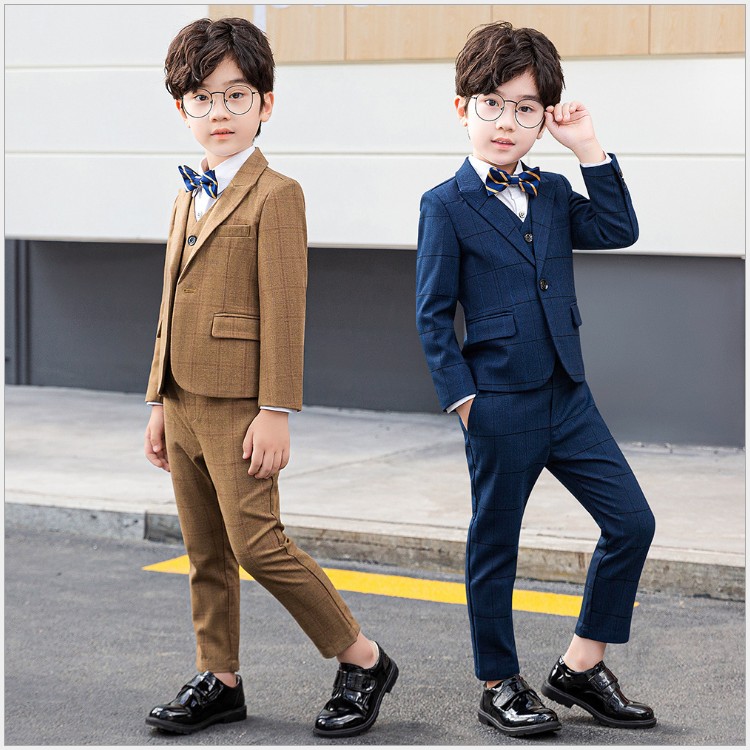 เช่า ชุดสูทเด็กชาย สีน้ำตาลลายตาราง