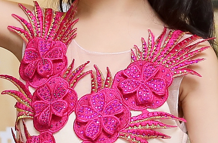 Pre-order ชุดราตรีเด็ก ชุดออกงาน ชุดกระโปรง สไตล์เจ้าหญิง แขนกุด แต่งดอกไม้ช่วงอก กระโปรงฟูฟ่อง มีซิปหลัง สำเนา