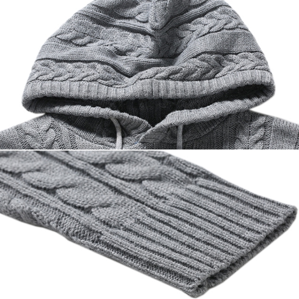 เสื้อสเวตเตอร์กันหนาว มีฮู้ด ไหมพรมหนานุ่มถักลายนูน (12281B)