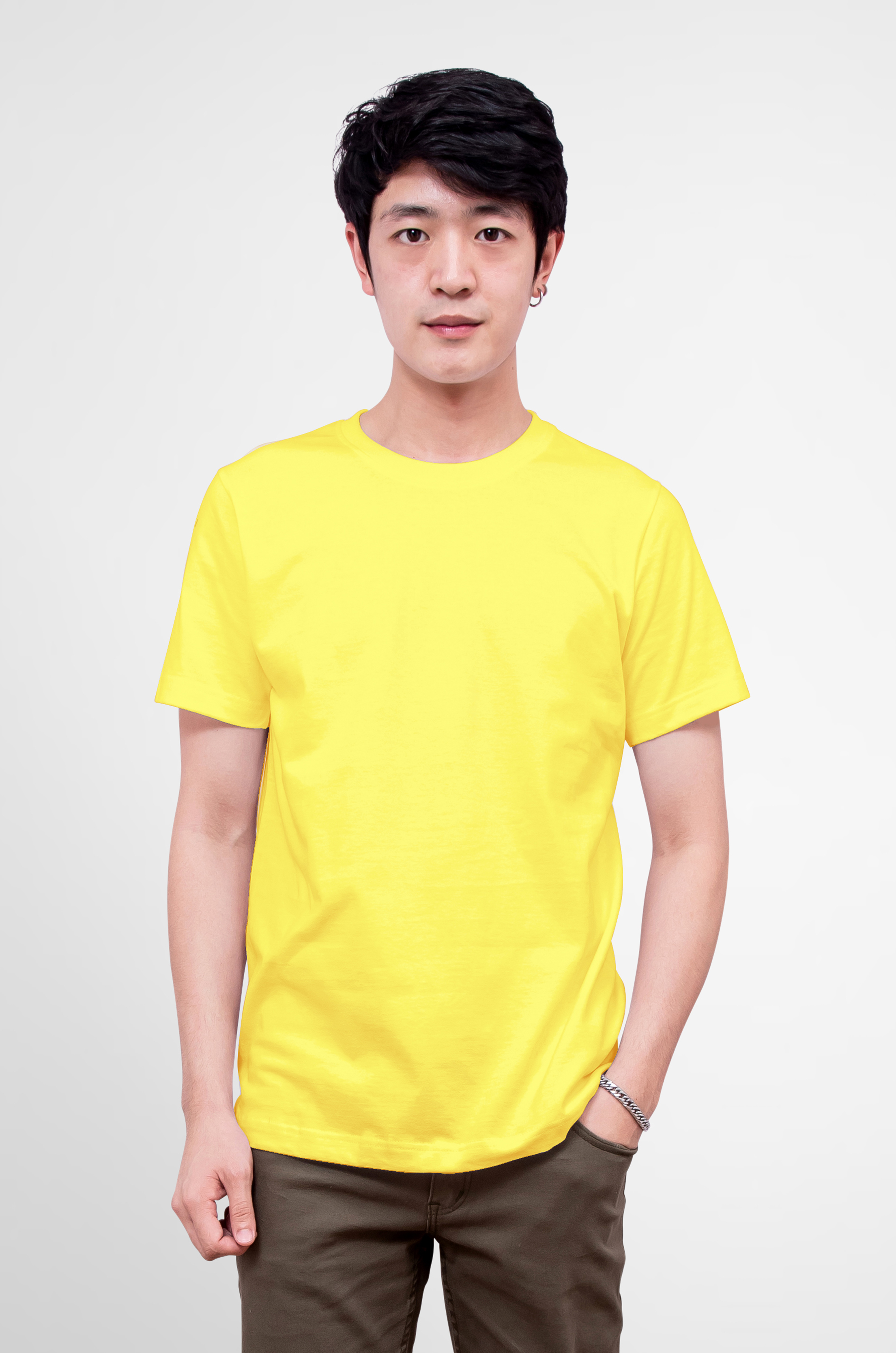 Noproblem Noproblem ยอดขาย No.1 รับประกัน ไม่ย้วย ไม่ยืด ผ้านุ่ม เสื้อยืด สีพื้น เสื้อยืดคอกลม สีเหลืองอ่อน