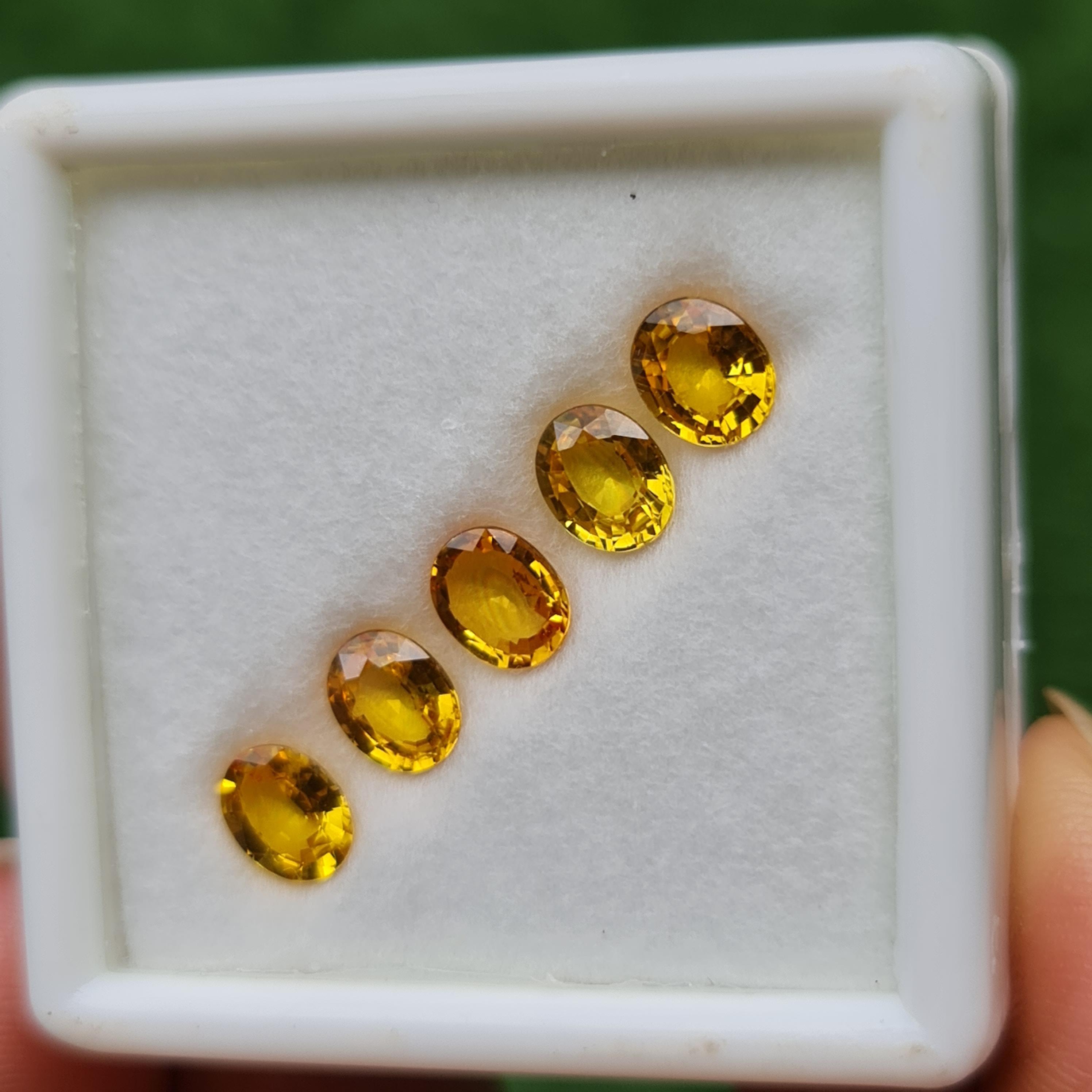 พลอย บุษราคัม yellow sapphire 3.57 กะรัต (Cts.) 5 เม็ด (Pcs.) พลอยแท้ อัญมณีมงคลประจําวันเกิด เครื่องประดับพลอย