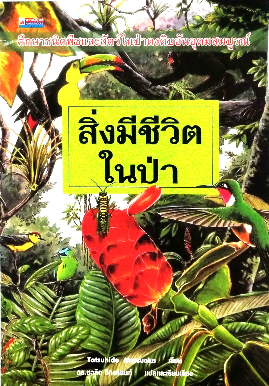 หนังสือภาพสวย ** กลางปกด้านใน หน้าและหลัง และหน้าสุดท้ายมีรอบสก๊อตเทป ภาพสีทั้งเล่ม ศึกษาชนิดพืชและสัตว์ในป่าดงดิบอันอุดมสมบูรณ์ "สิ่งมีชีวิตในป่า" โดย Tatsuhide Matsuoka แปลและเรียบเรียงโดย ดร. ชวลิต วิทยานนท์ พิมพ์ครั้งที่ 2 กันยายน 2547