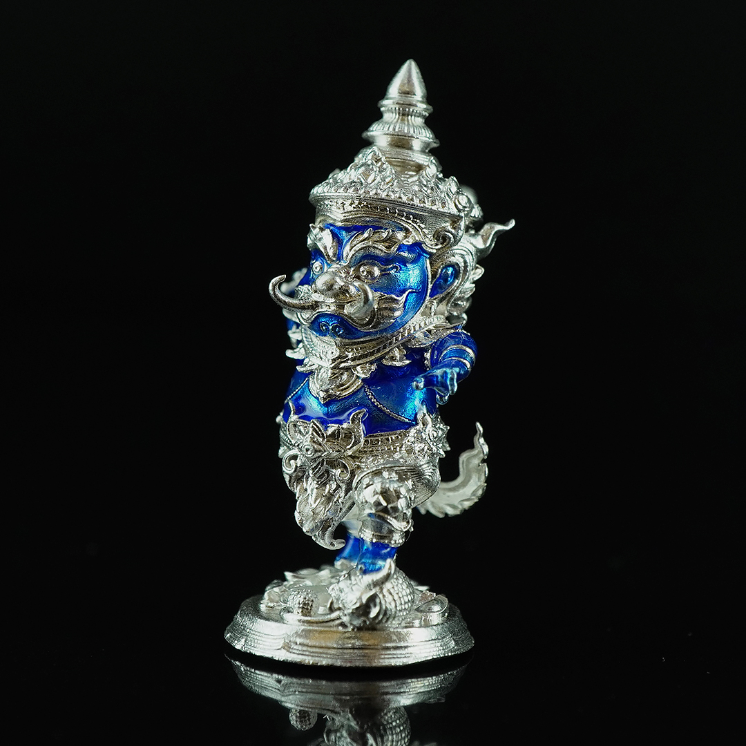 กุเวรน้อย รุ่นชนะมารบันดาลทรัพย์ เนื้อบรอนซ์ชุบเงินลงยาน้ำเงิน