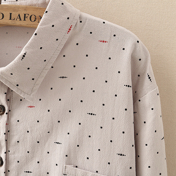 เสื้อเชิ้ตแฟชั่นญี่ปุ่น แขนยาว ปักลายต้นไม้วินเทจ (12113LM)