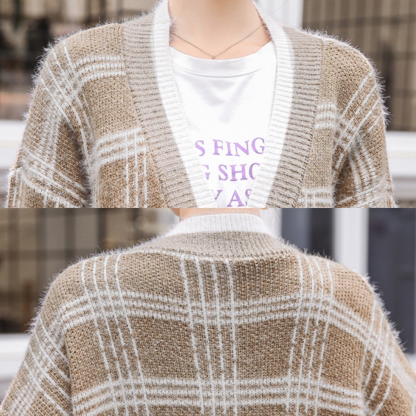 Premium Cardigan เสื้อคลุมไหมพรมขนนุ่ม คอวี ถักลายตาราง (12276B)