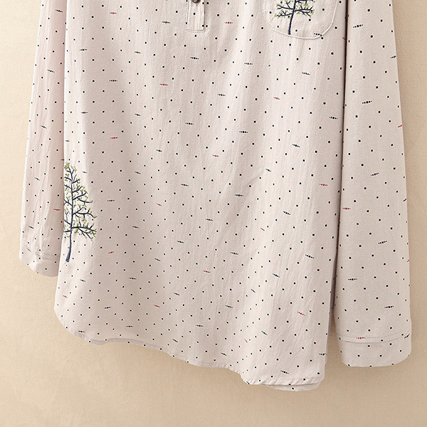 เสื้อเชิ้ตแฟชั่นญี่ปุ่น แขนยาว ปักลายต้นไม้วินเทจ (12113LM)