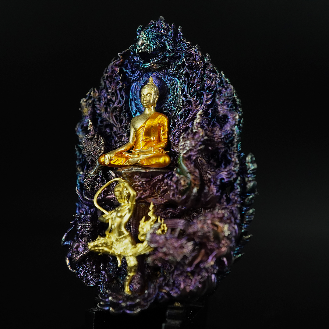 พระพุทธชัยมงคลพัฒน์บารมี เจริญลาภชนะมาร รายการศูนย์จอง เนื้อสัมฤทธิ์ชุบรุ้ง องค์พระชุบทองลงยา