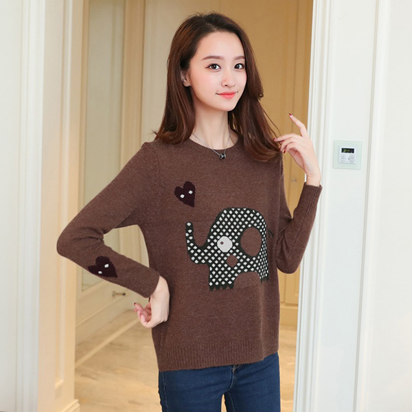 เสื้อไหมพรมวูลเนื้อนิ่ม แขนยาว ถักลายช้างน้อย (12268B)