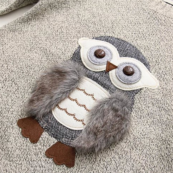 เสื้อไหมพรมกึ่งวูลผ้าหนานุ่ม แต่งลายนกฮูกแบบนูนน่ารัก (11705LM)