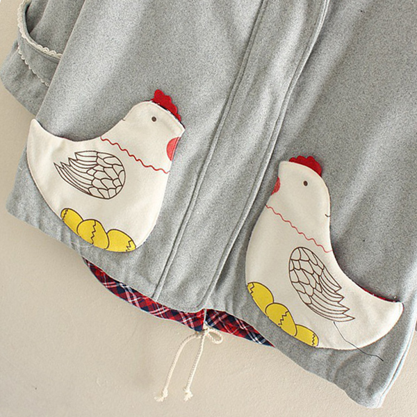เสื้อโค้ทกันหนาวซับผ้าทอลายตาราง มีฮู้ด แต่งกระเป๋าลายไก่ (11384LM)