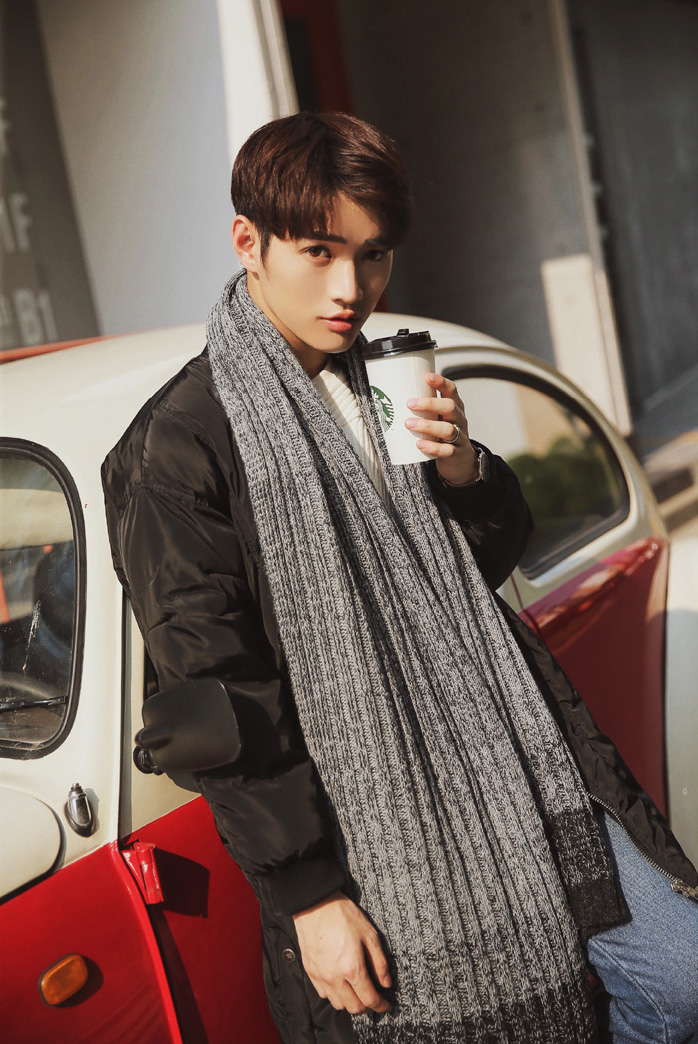 ผ้าพันคอไหมพรมถักลายตัดสี ผืนยาว ใช้ได้ทั้งชายและหญิง (10262MM)