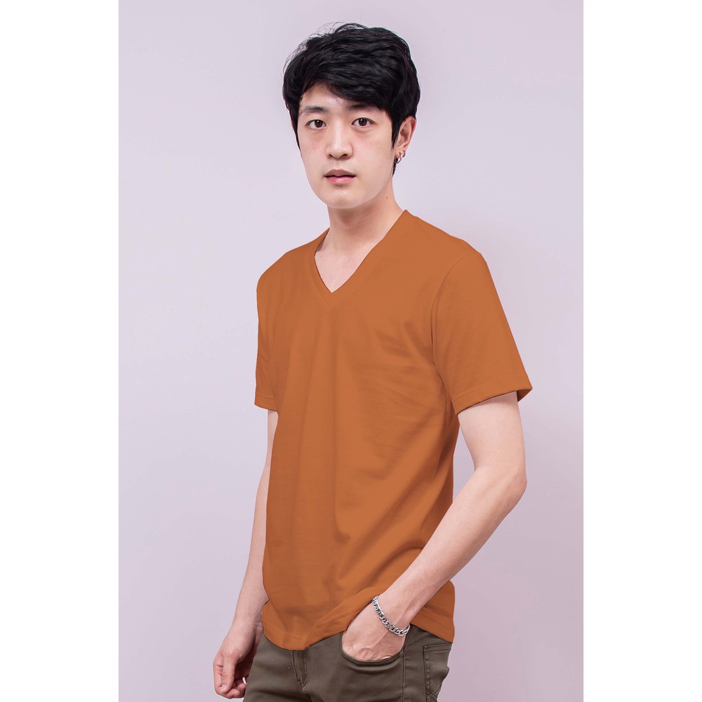 เสื้อยืด OV102 คอวี ผ้าCotton100% 32 เนื้อนุ่ม ใส่สบาย สีเอสเปรสโซ