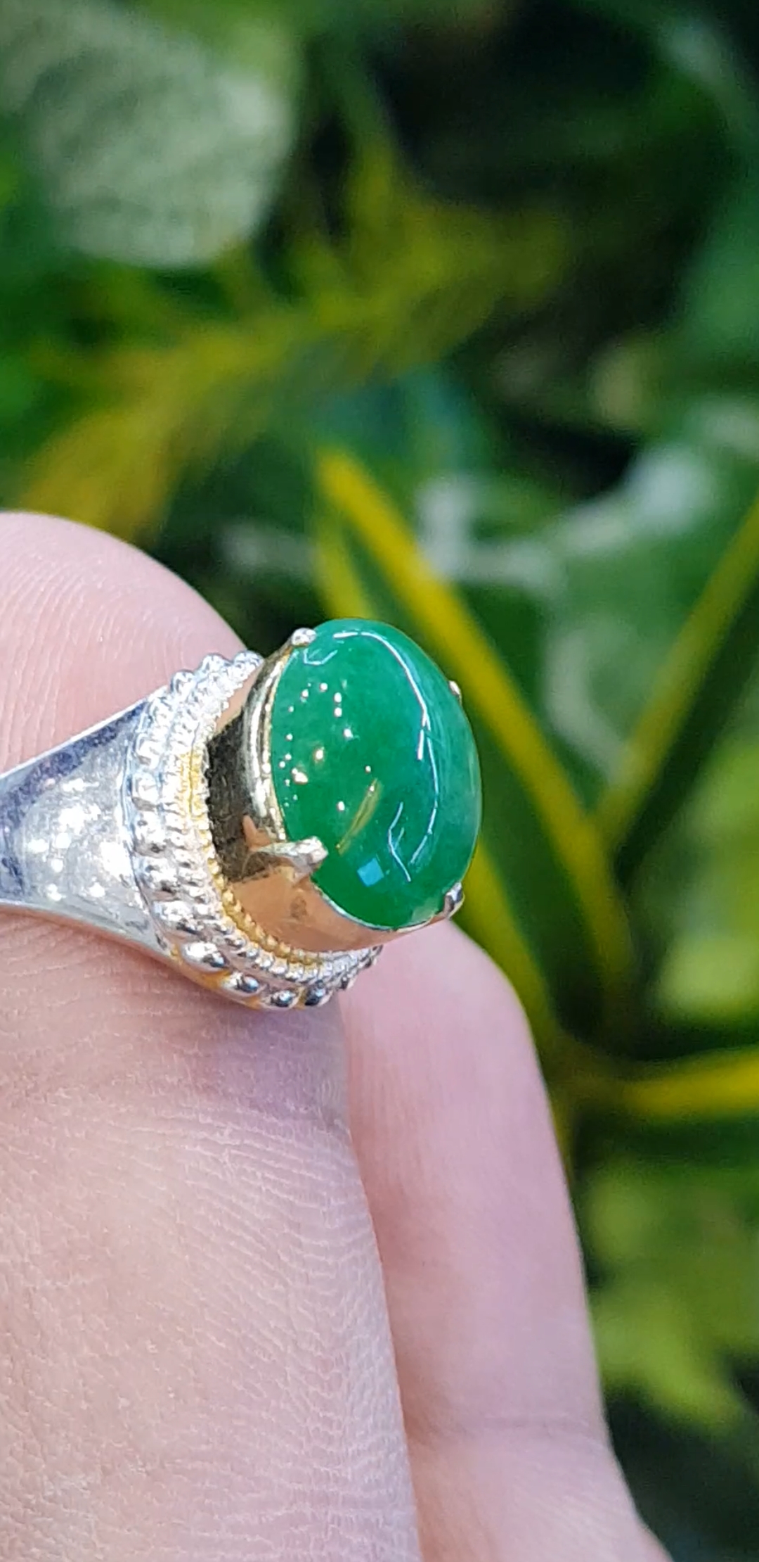 หยก พม่า แท้ Jade แหวนหยก 翡翠戒指 (Jadeite ring) 1.93 กะรัต (Cts.) (Size) 59ดิบ ไม่ผ่านการปรับปรุง (Type A) พม่า (Myanmar)