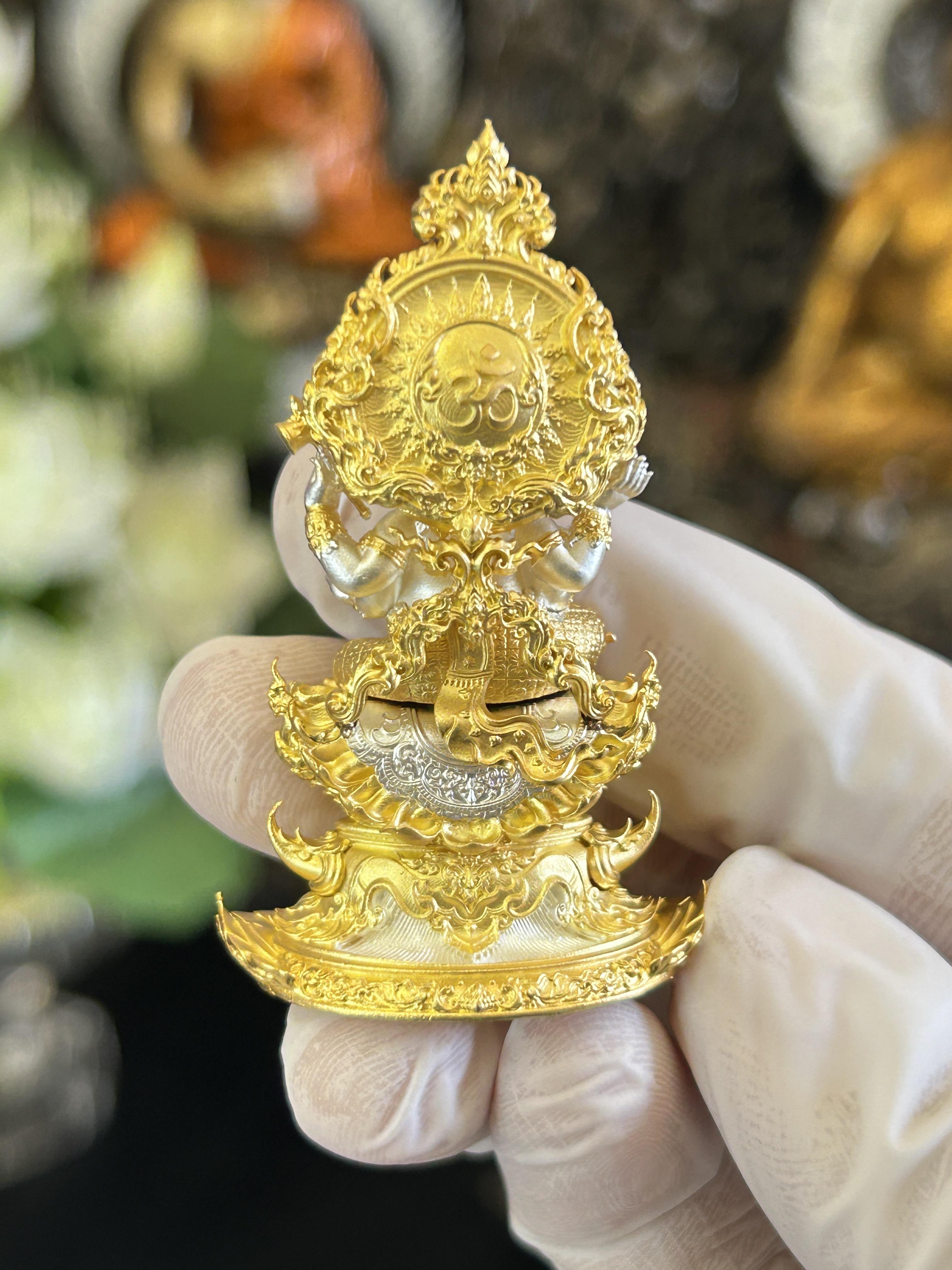 พระพิฆเนศรุ่นสุขสำเร็จนิรันดร์ เนื้อบรอนซ์ชุบสองกษัตริย์