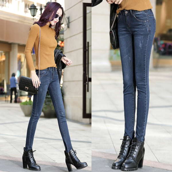 กางเกงยีนส์กันหนาว ทรงสลิม รุ่นหนาซับกำมะหยี่ (11717X)