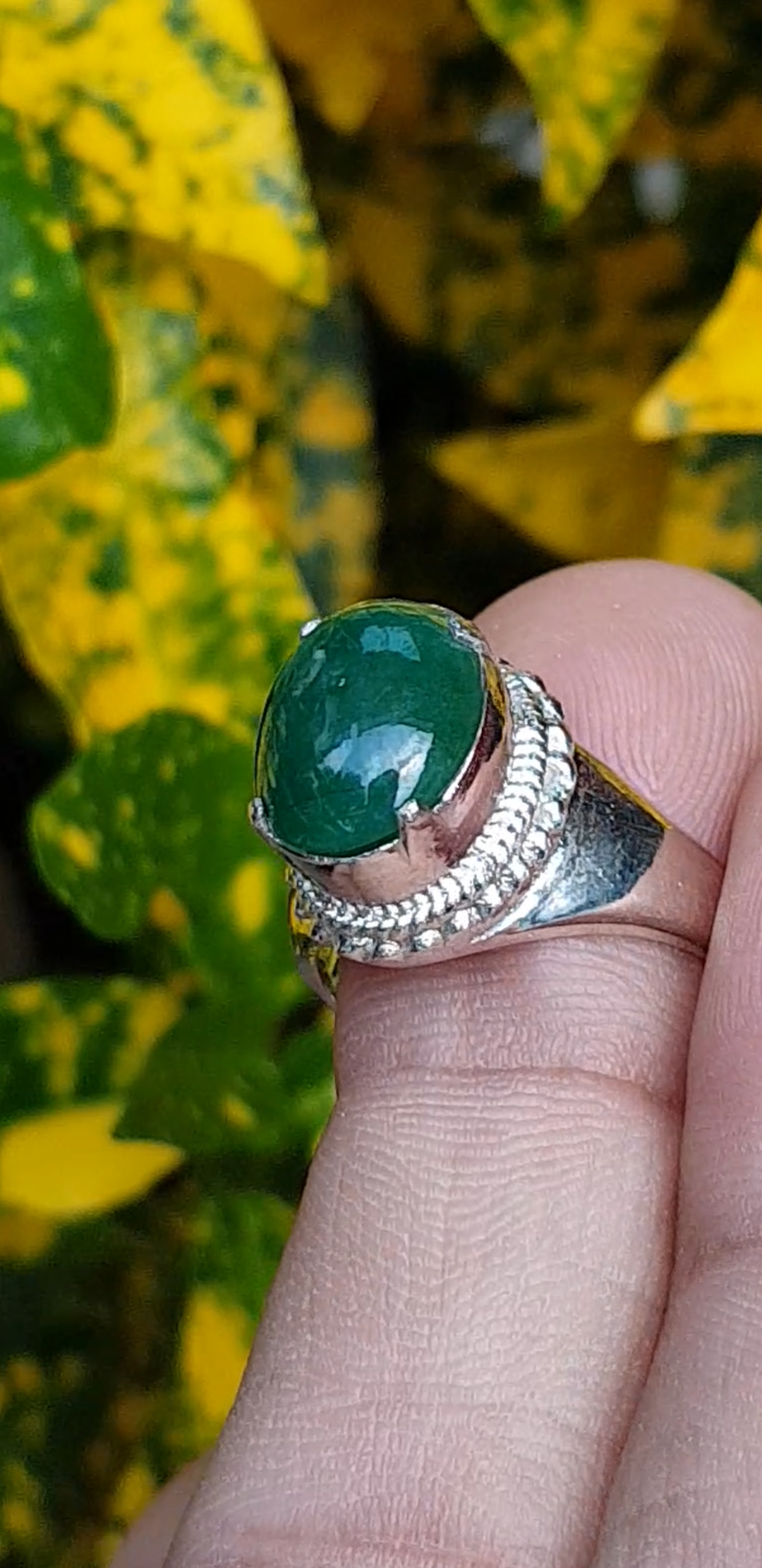 หยก พม่า แท้ Jade แหวนหยก 翡翠戒指 (Jadeite ring) 2.30 กะรัต (Cts.) (Size) 57 ดิบ ไม่ผ่านการปรับปรุง (Type A) พม่า (Myanmar)