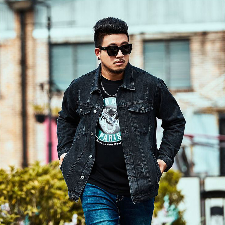 เสื้อแจ็กเก็ตยีนส์สีดำฟอก กระเป๋าคู่อก BIG SIZE (10318MM)