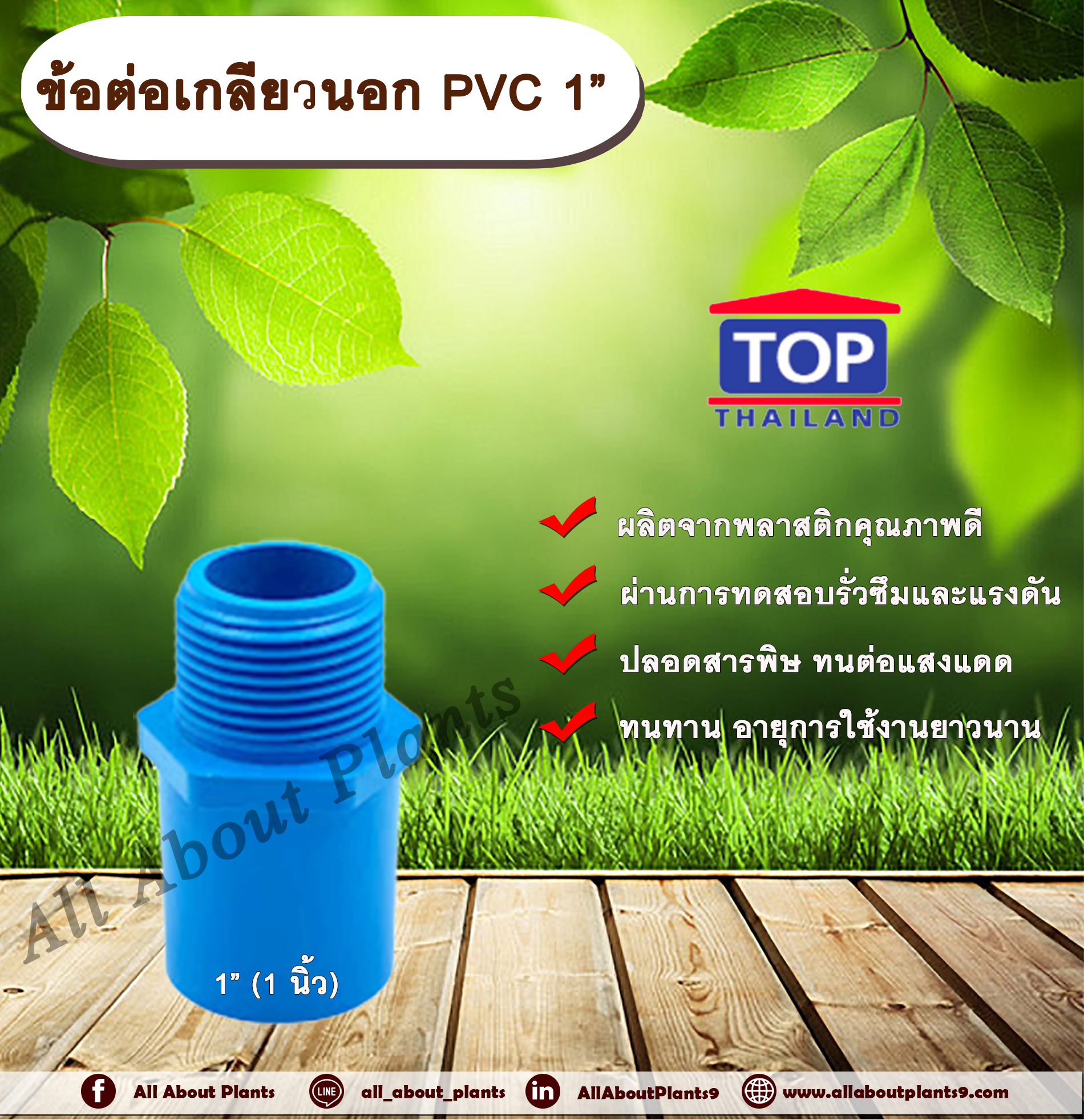 ข้อต่อเกลียวนอก PVC ตรา TOP 1”(1นิ้ว) allaboutplants ชิ้น