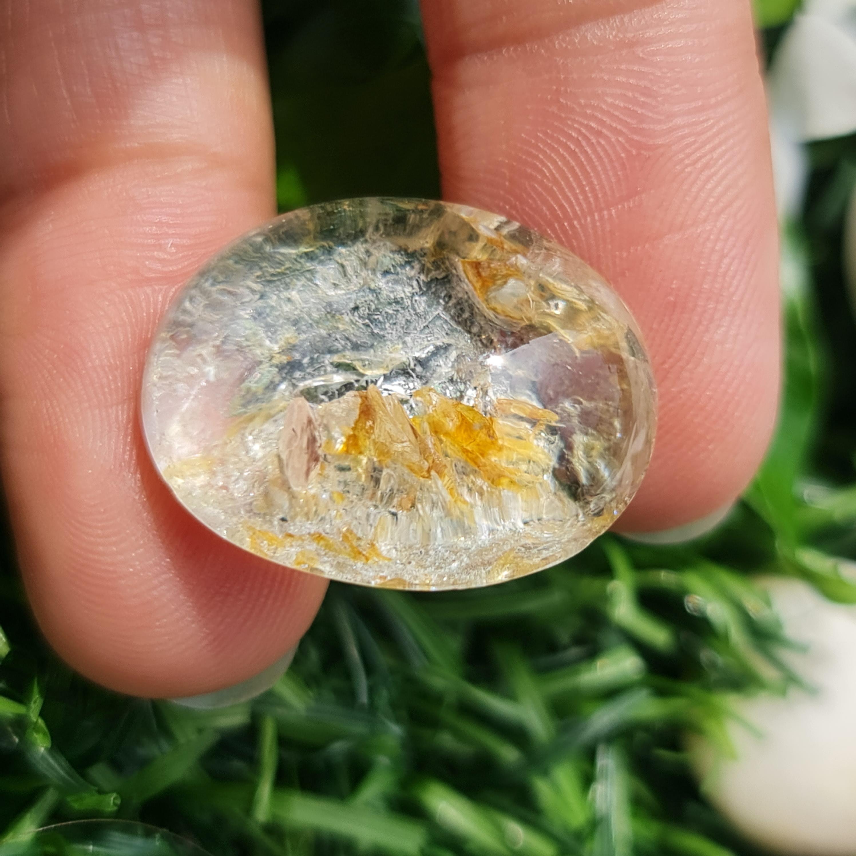 โป่งข่าม ควอตซ์ Rutilated Quartz 31.59 กะรัต Cts. พลอยแท้ อัญมณีมงคลประจําวันเกิด เครื่องประดับพลอย