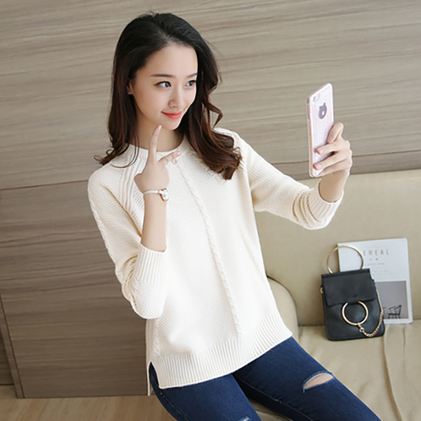 เสื้อสเวตเตอร์ไหมพรม แขนยาว ผ้านิ่มถักลาย (12085B)