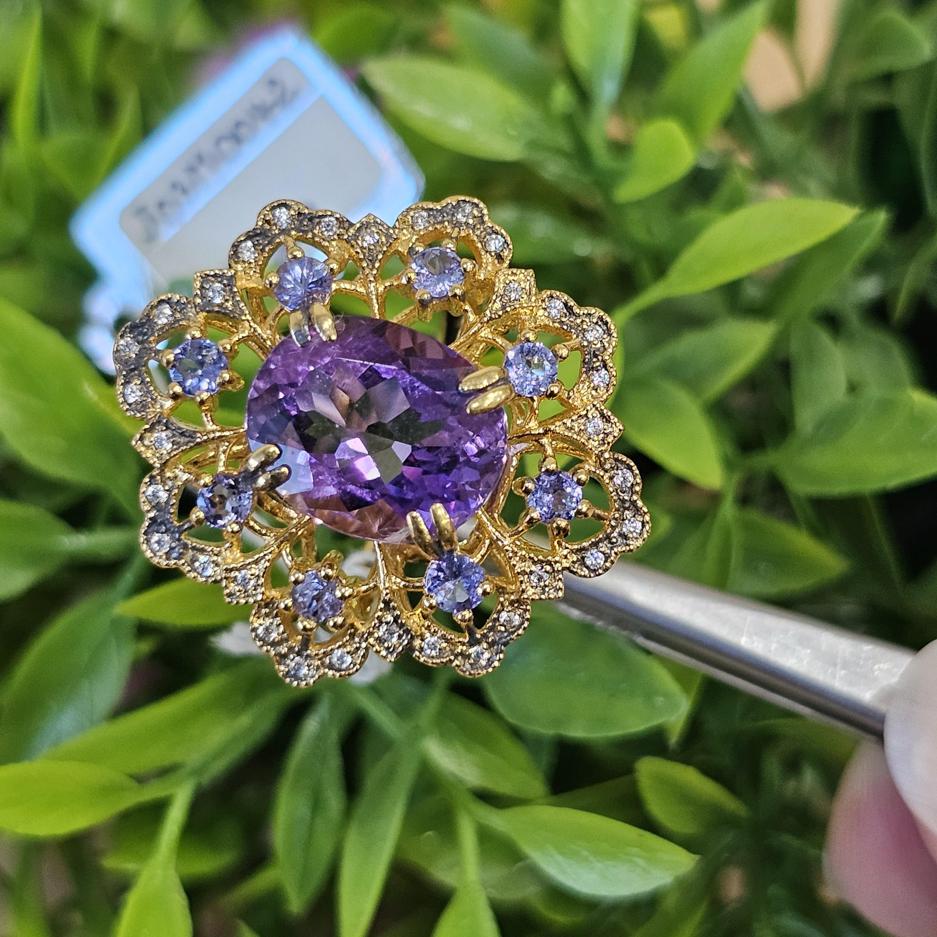 แหวนอเมทิส ตัวเรือนเงิน 57 ตัวเรือนเงินชุบทอง