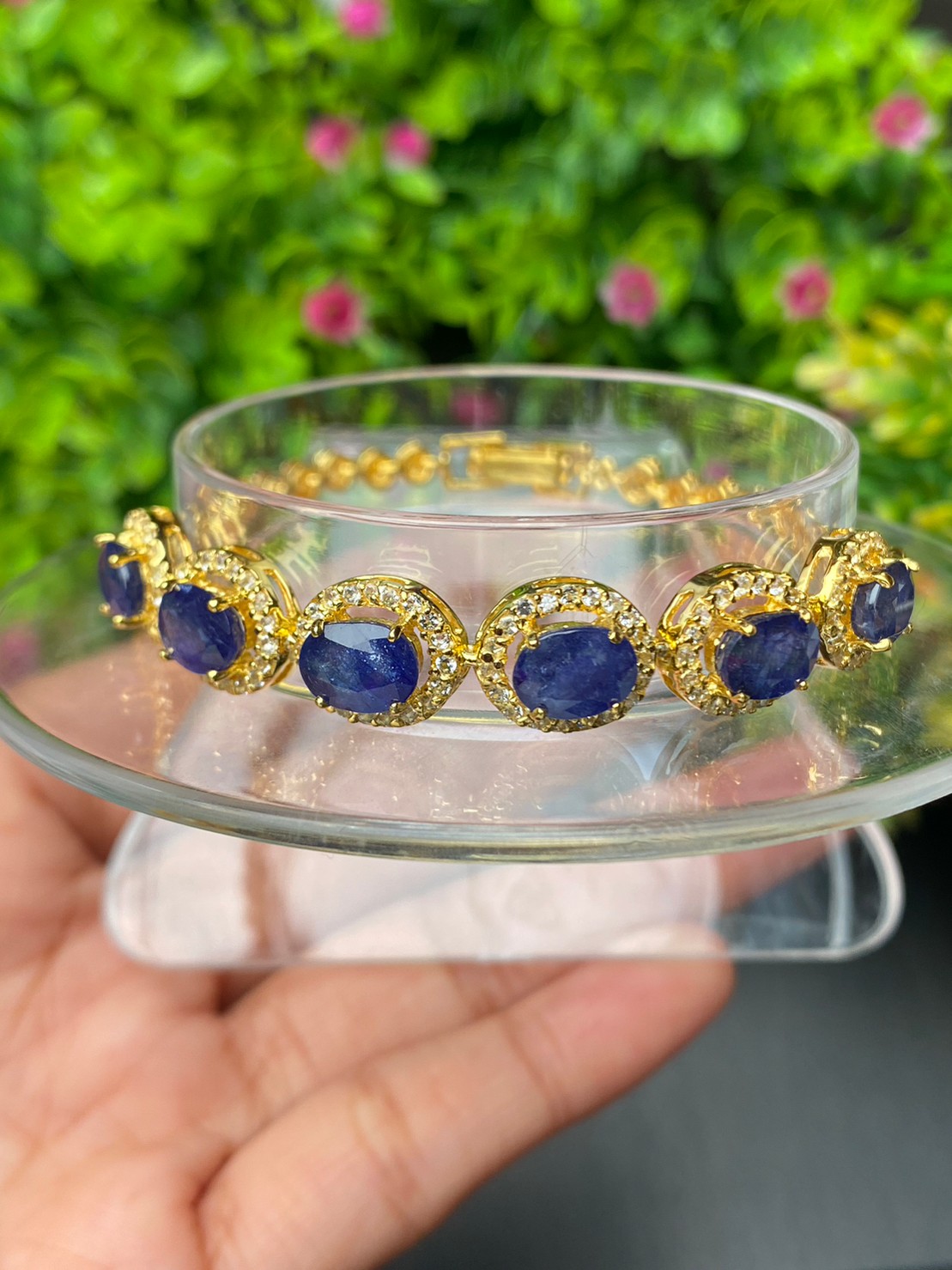 สร้อยข้อมือ พลอยแท้ ไพลิน Blue Sapphire Bracelet 15.18 กะรัต 6 เม็ด พลอยแท้ อัญมณีมงคลประจําวันเกิด เครื่องประดับพลอย