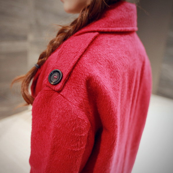 เสื้อโค้ทกันหนาวตัวยาว ผ้าวูลเนื้อหนาแต่งกระดุมคู่ (11730CV)