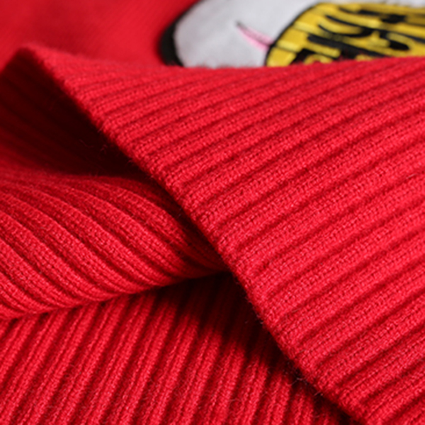 เสื้อไหมพรมคอเต่า แขนยาว ปักผ้ากำมะหยี่ลายแมว (12269B)