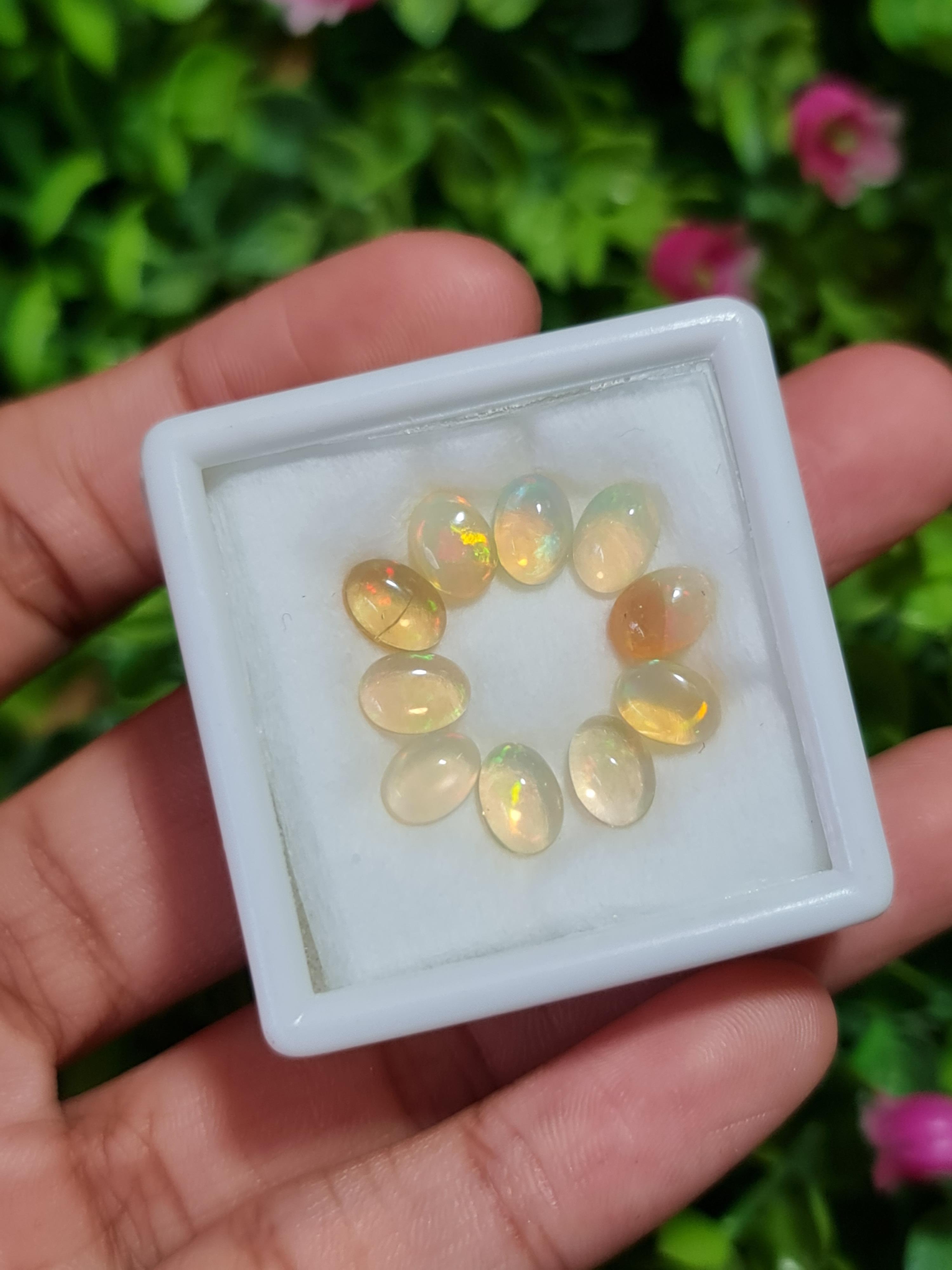 พลอย โอปอล Opal 6.18 กะรัต (Cts.) 10 เม็ด (Pcs.) พลอยแท้ อัญมณีมงคลประจําวันเกิด เครื่องประดับพลอย