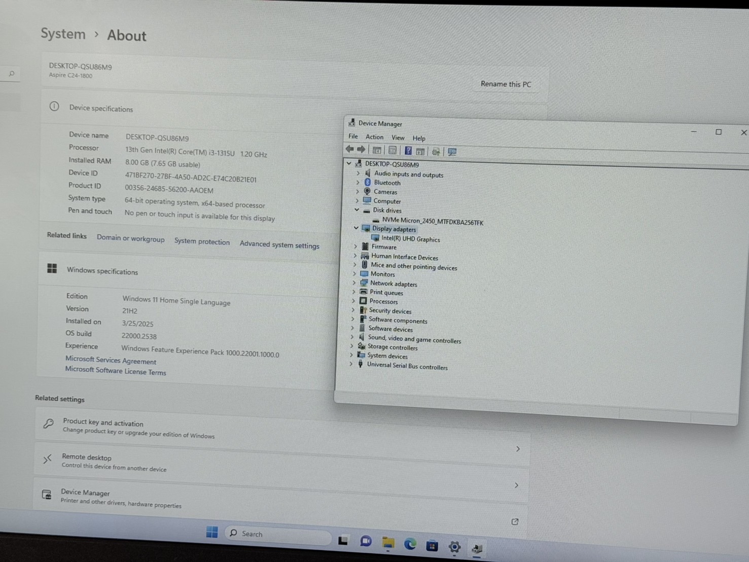 Acer Aspire C24-1800 AIO(i3-1315U/8GB/M.2 256GB)+Adapter