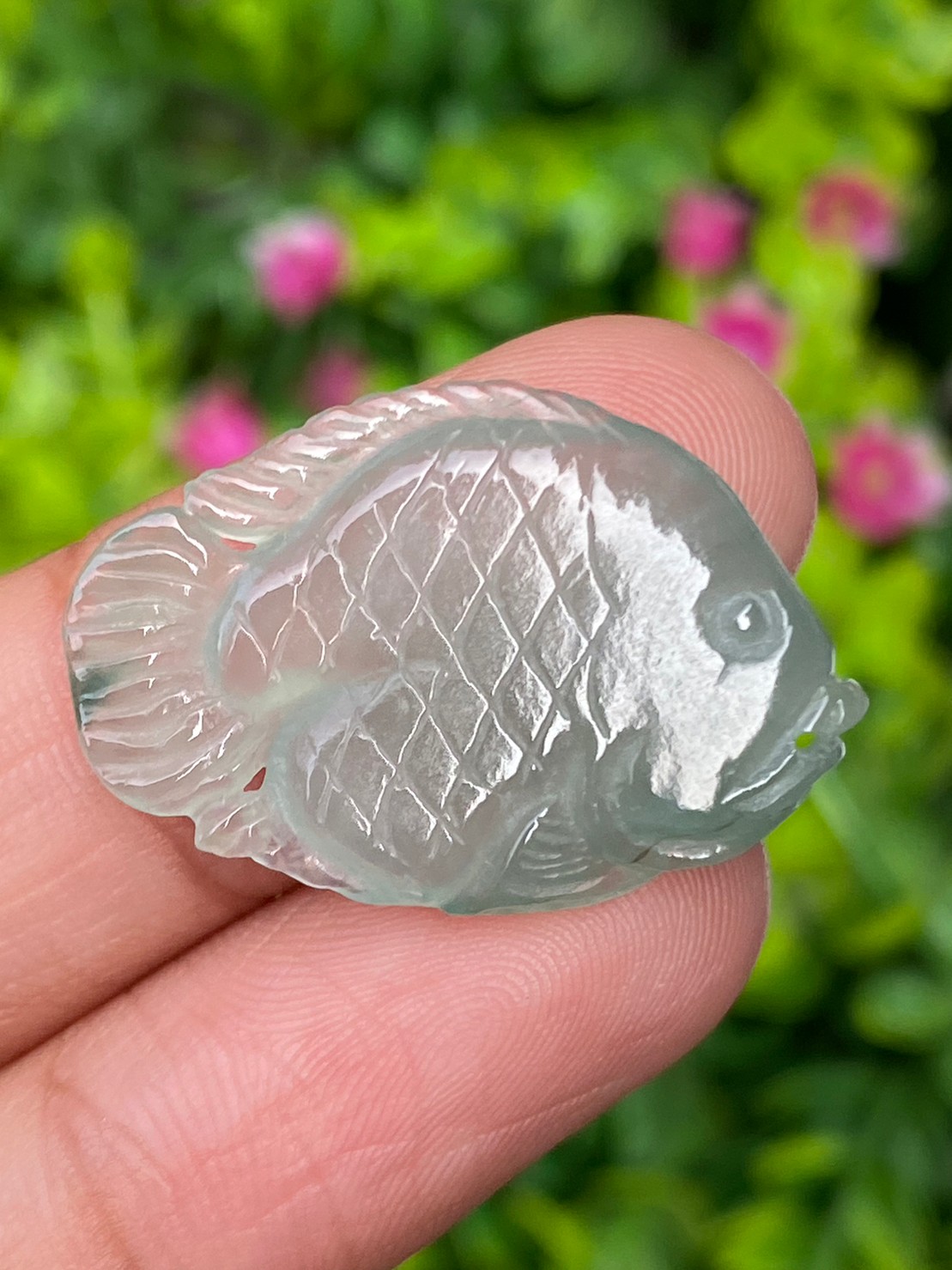 หยกแกะสลัก รูปปลา หยก พม่า แท้ (Burmese jadeite)