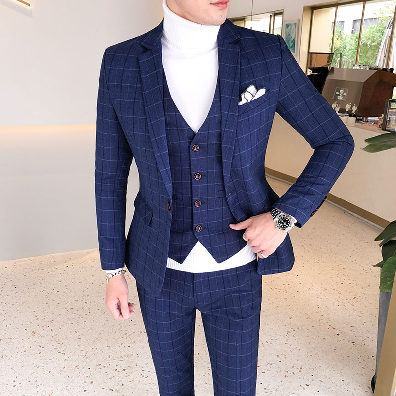 เช่า ชุดสูทชาย ลายตาราง ทรงเข้ารูป Slim-cut