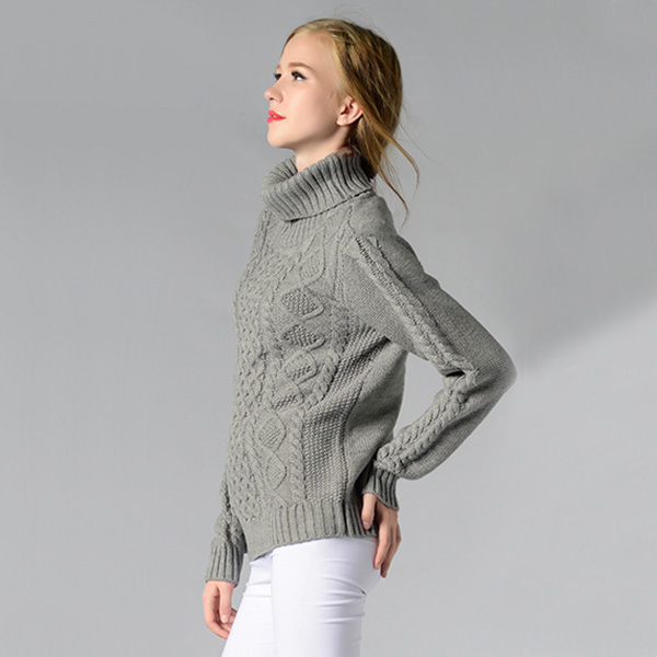 เสื้อสเวตเตอร์คอพับ ไหมพรมหนานุ่มถักลายนูน (12279B)