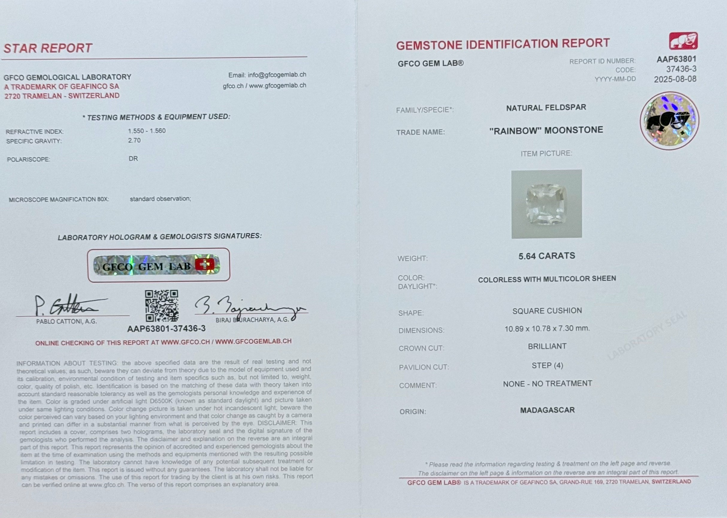 พลอย มูนสโตน เรนโบว์ Rainbow Moonstone 5.64 กะรัต (cts.) พลอยแท้ อัญมณีมงคลประจําวันเกิด เครื่องประดับพลอย