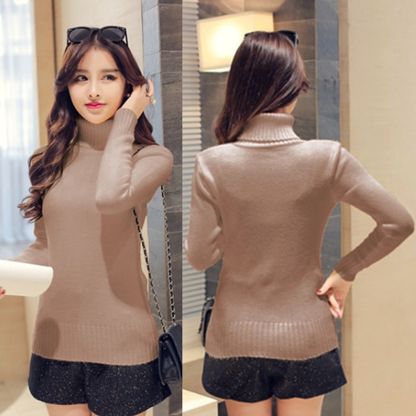 เสื้อคอเต่า เสื้อคอพับ ผ้าไหมพรมวูลหนานุ่ม (12265B)