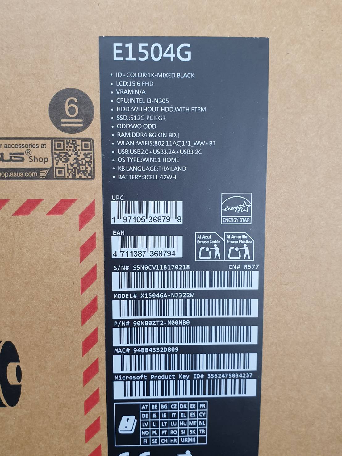 Asus Vivibook Notebook i3 gen12 i3-N305 Ram 8GB m.2 512 ใหม่มากมีกล่องมีประกัน