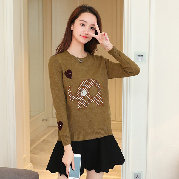 เสื้อไหมพรมวูลเนื้อนิ่ม แขนยาว ถักลายช้างน้อย (12268B)