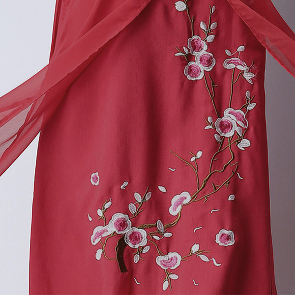 เดรสยาวผ้าฝ้ายญี่ปุ่นปักลายดอก ชายพริ้วสวย (11811M)