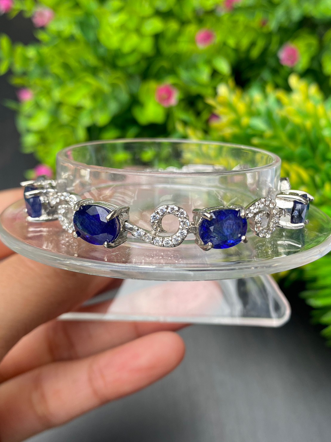 สร้อยข้อมือ พลอยแท้ ไพลิน Blue Sapphire Bracelet 12 กะรัต 4 เม็ด พลอยแท้ อัญมณีมงคลประจําวันเกิด เครื่องประดับพลอย