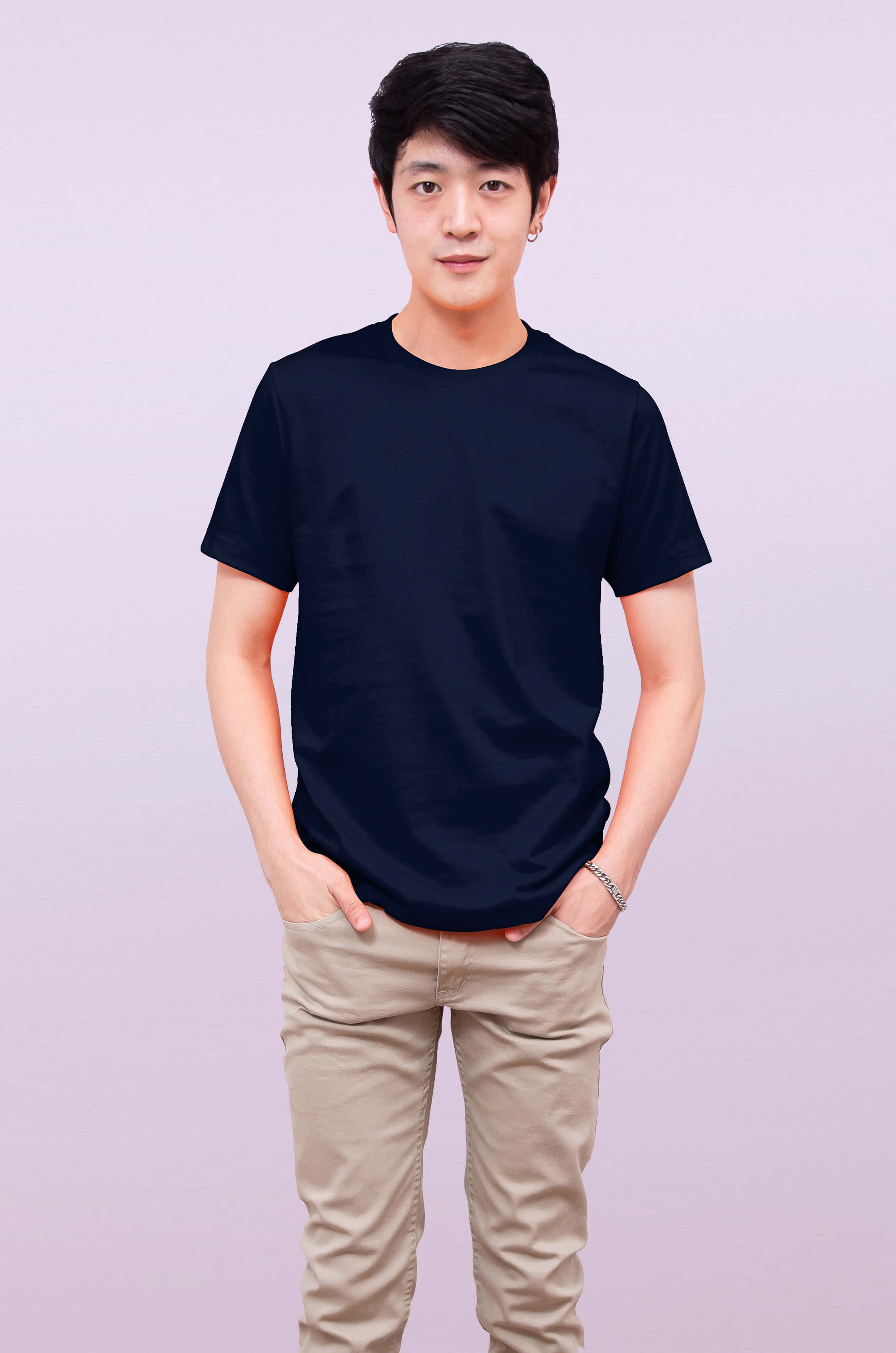 เสื้อยืด OV101 คอกลม ผ้าCotton100% 32 เนื้อนุ่ม ใส่สบาย สีกรมเข้ม