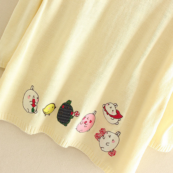 เสื้อไหมพรมตัวยาว แต่งปักลายการ์ตูนน่ารัก (11816LM)