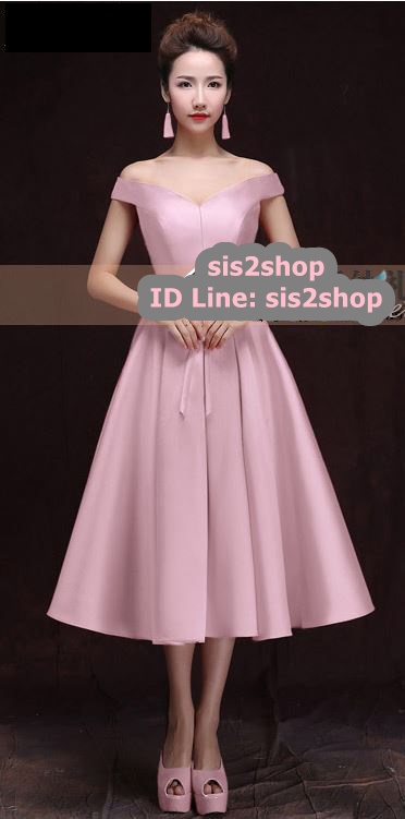 พร้อมส่ง ชุดราตรีสั้น แบบไหล่ปาด อกSweet Heart สไตล์วินเทจผ้าไหมดัชเชส กระโปรงทรงA 5ส่วน แต่งโบว์ ช่วงเอว สีชมพู Nude (เชือกผูกหลัง)