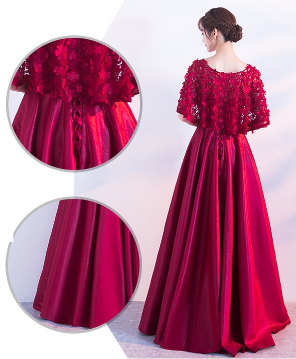 ชุดราตรียาวสายเดี่ยวพร้อมเสื้อคลุมดอกไม้สวยหรู (เชือกผูกหลัง)