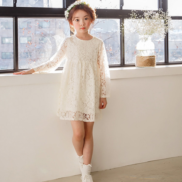 Pre-Order ชุดราตรีเด็ก ชุดออกงาน สไตล์เกาหลี ผ้าลูกไม้ สีเบจ