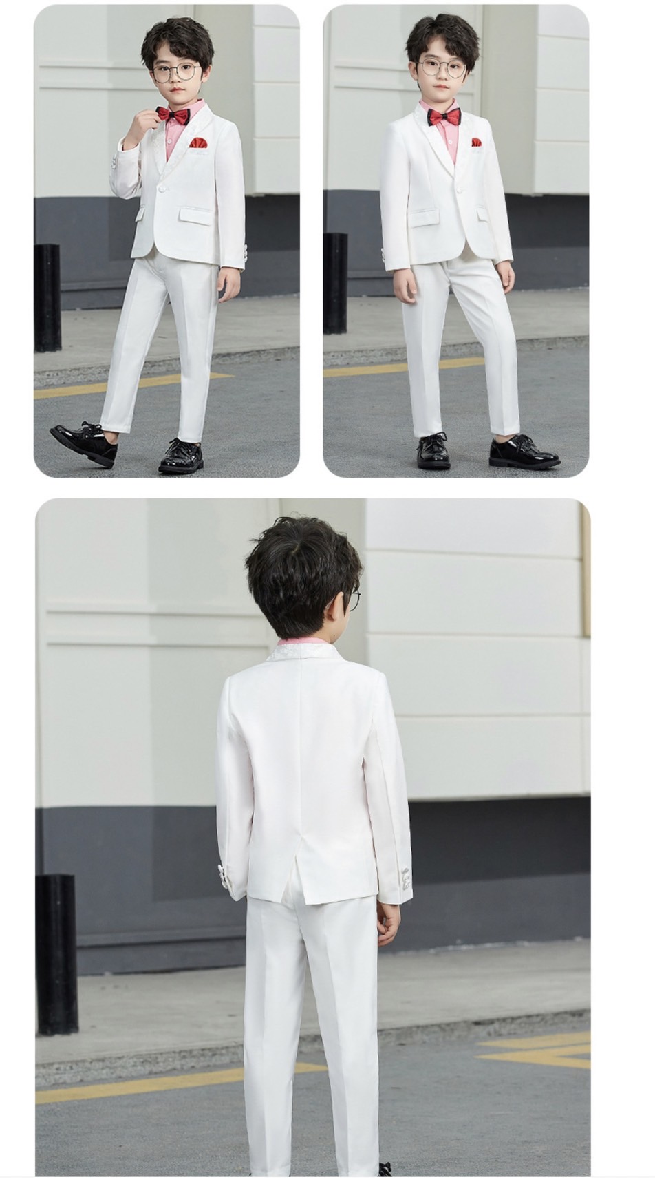 เช่า ชุดสูทเด็กชาย สีขาว ปกกล้วย