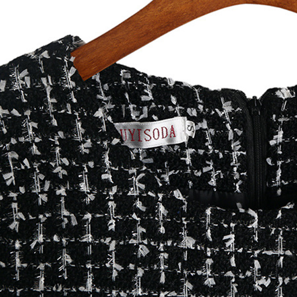 เดรสแฟชั่น ผ้าทอลายเนื้อหนา กระโปรงทรงหางปลา (11016W)