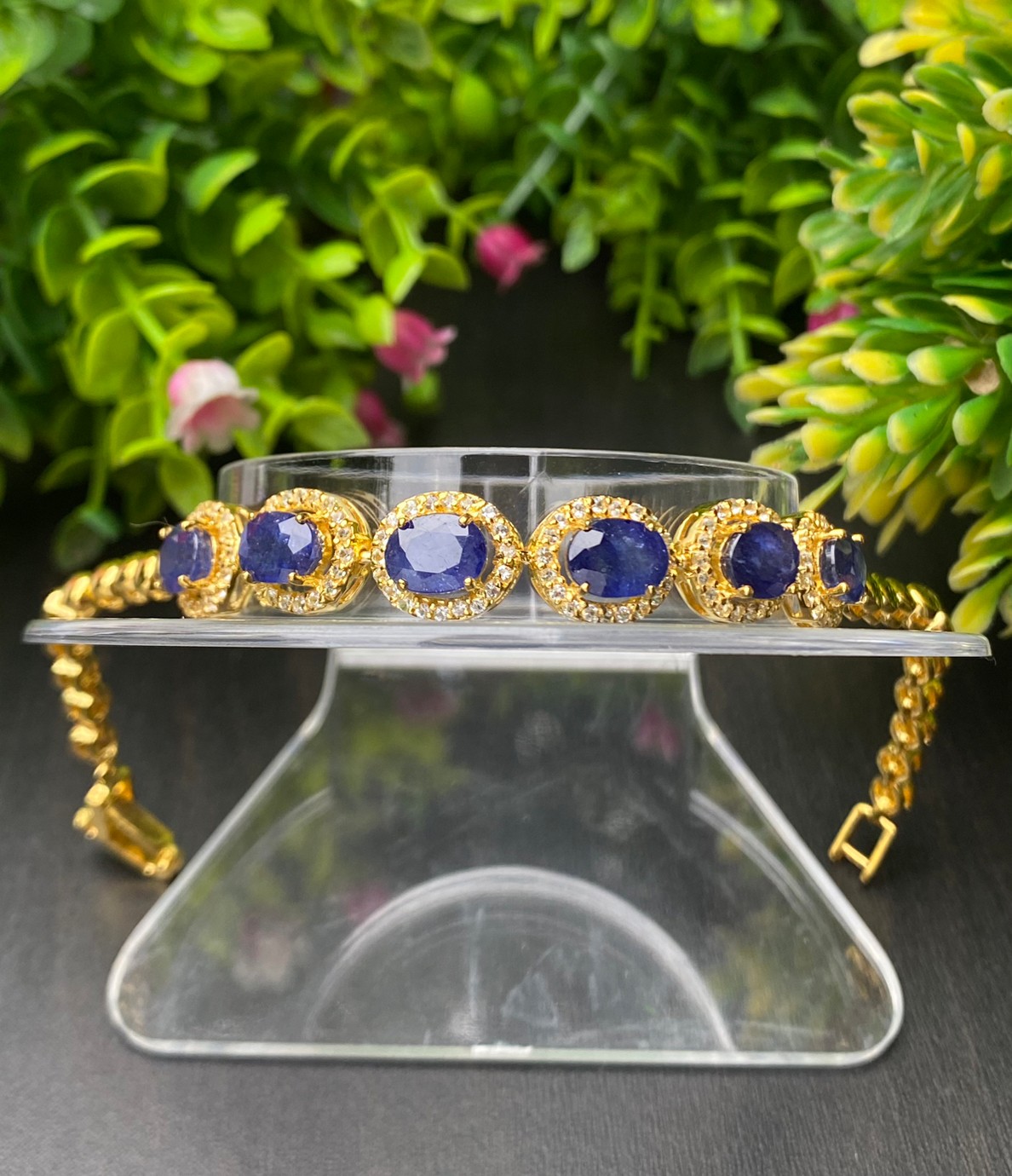 สร้อยข้อมือ พลอยแท้ ไพลิน Blue Sapphire Bracelet 15.18 กะรัต 6 เม็ด พลอยแท้ อัญมณีมงคลประจําวันเกิด เครื่องประดับพลอย
