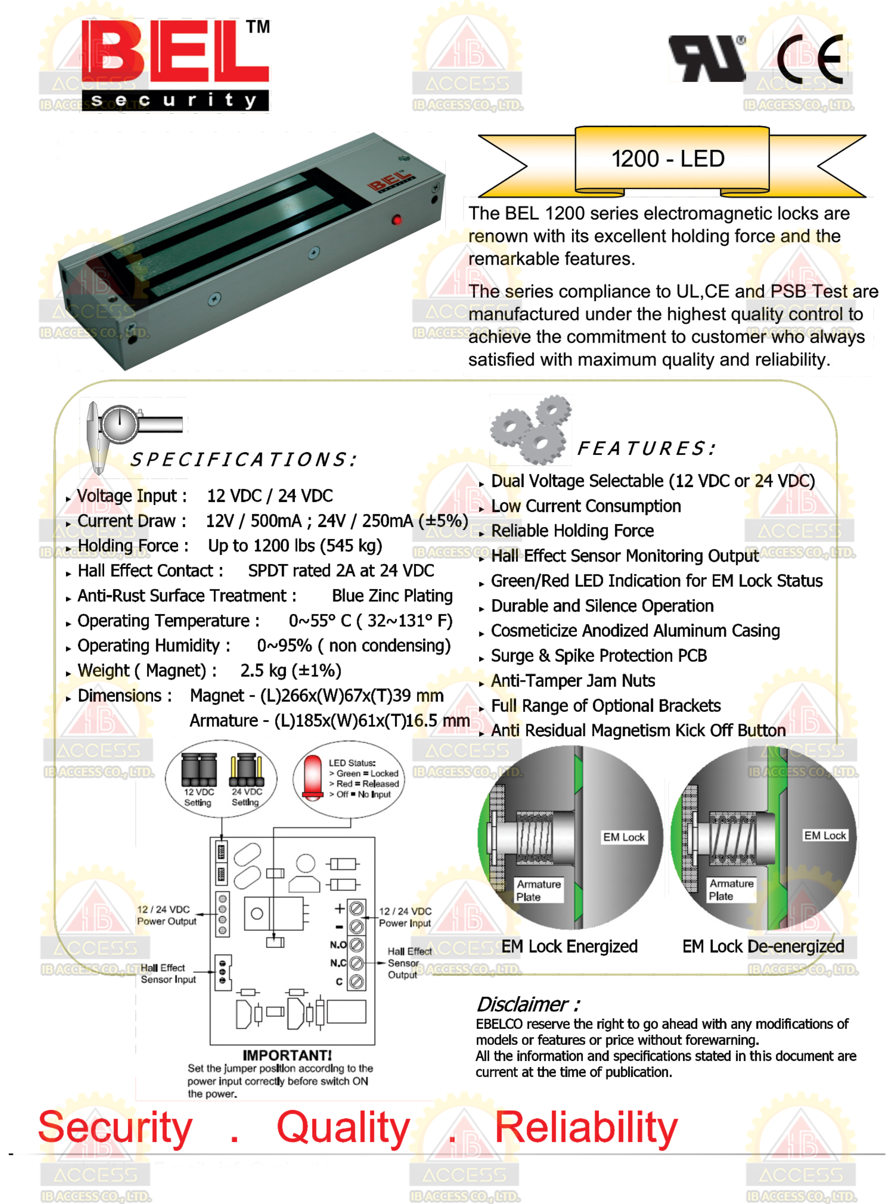 Magnetic Lock 1200 lbs. พร้อม LZ Bracket ยี่ห้อ BEL รุ่น 1200LED